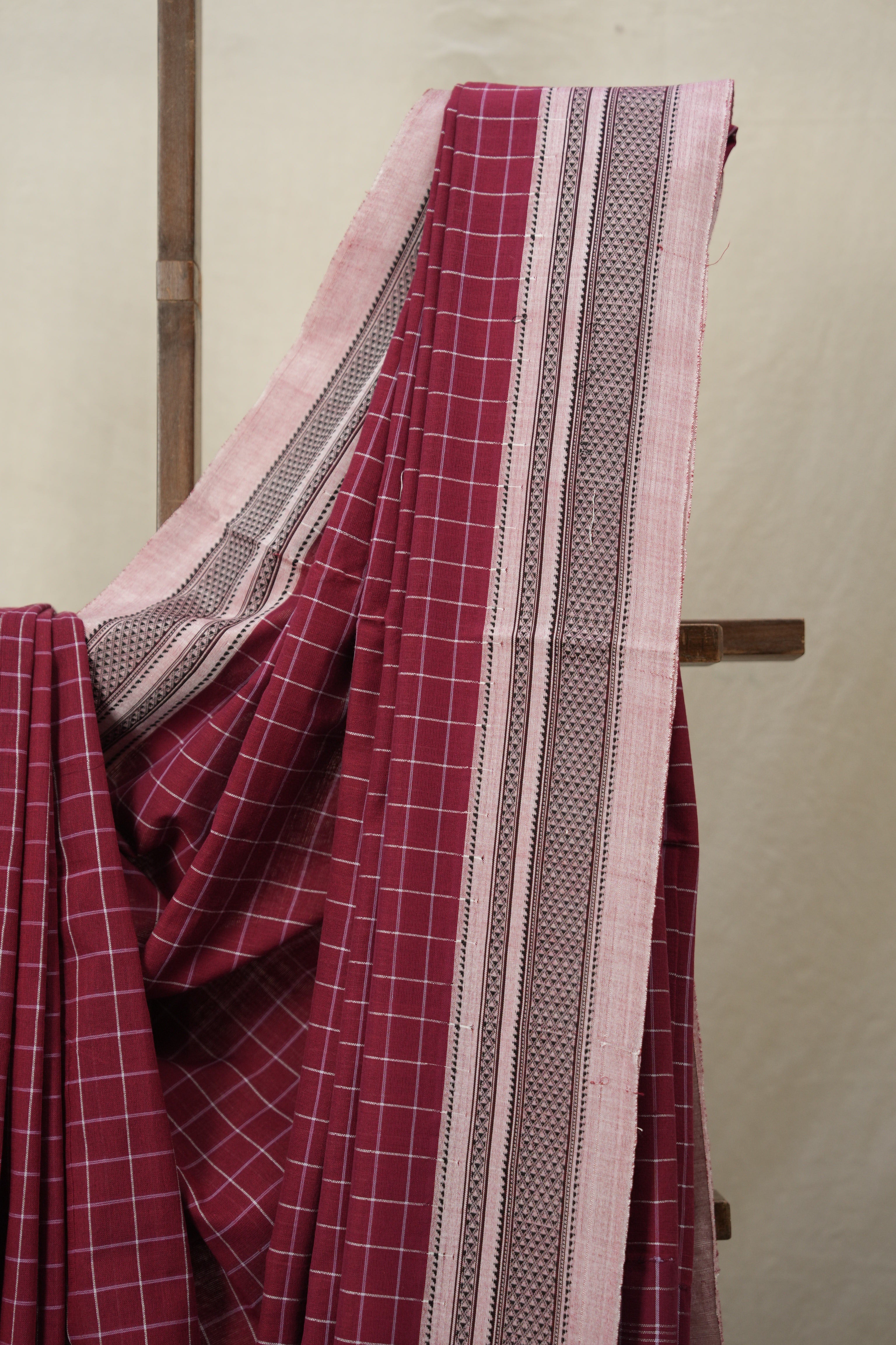 Maroon Checks Cotton Ilkal Saree (DEFECT) - SRMCIS81-PI