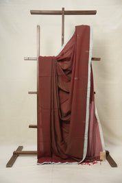 Two Tone Marron Bengal Cotton Jamdani Saree - SRTTMBCJS173