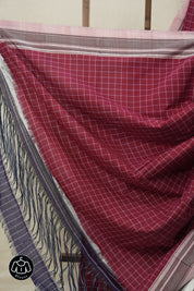Maroon Checks Cotton Ilkal Saree (DEFECT) - SRMCIS81-PI