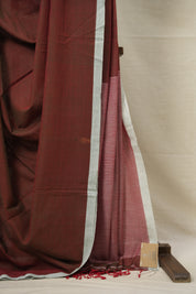 Two Tone Marron Bengal Cotton Jamdani Saree - SRTTMBCJS173