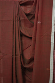 Two Tone Marron Bengal Cotton Jamdani Saree - SRTTMBCJS173