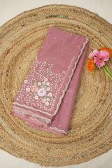 Dusty Pink Hand Embroidery Organza Sarees - SRDPHMOS05