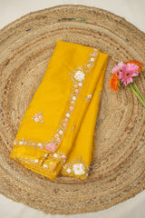 Mango Yellow Hand Embroidery Organza Sarees - SRMYHMOS24