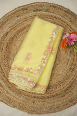 Lemon Yellow Hand Embroidery Organza Sarees - SRLYHMOS06