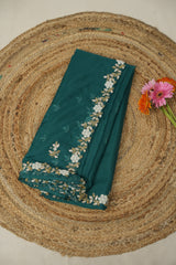 Turquoise Hand Embroidery Organza Sarees - SRTHMOS19