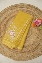 Musturd Yellow Hand Embroidery Organza Sarees - SRMYHMOS11