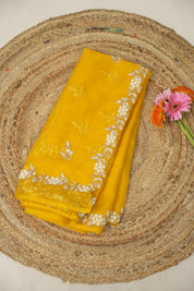 Mango Yellow Hand Embroidery Organza Sarees - SRMYHMOS16