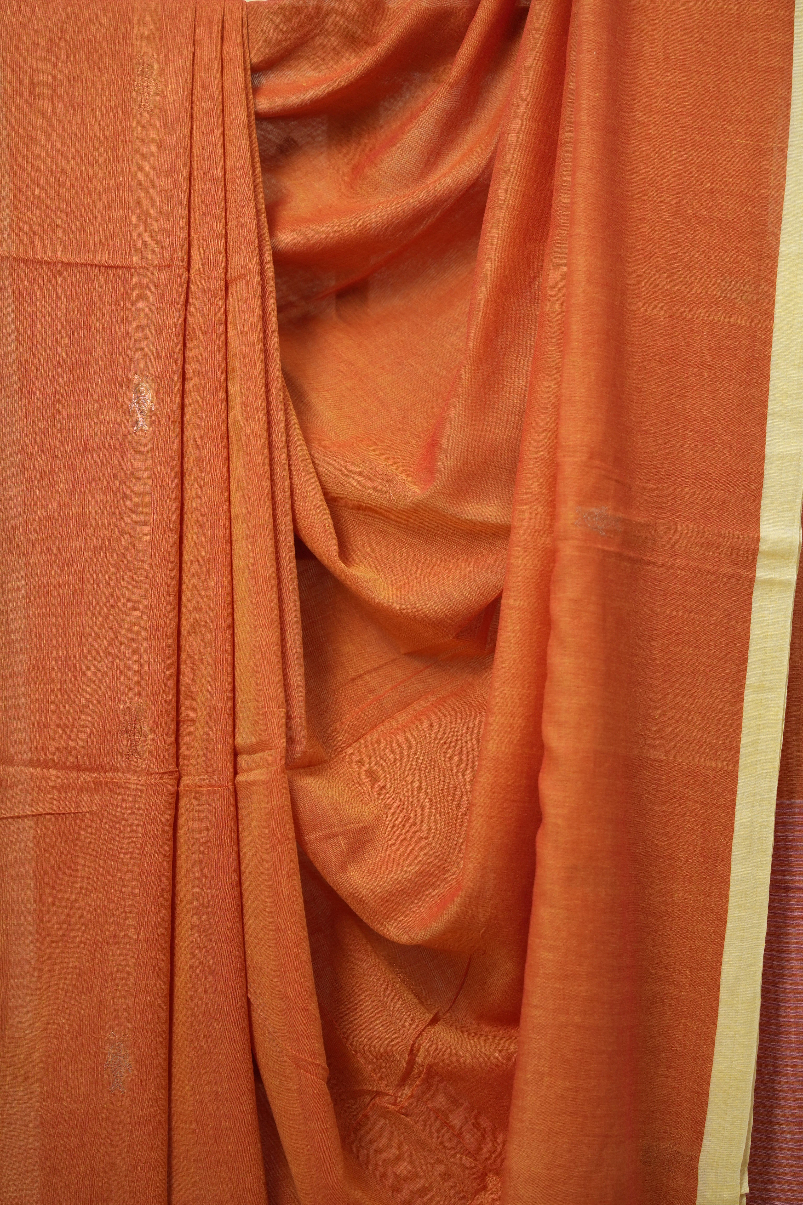 Pestle Orange Bengal Cotton Jamdani Saree - SRPOBCJS169