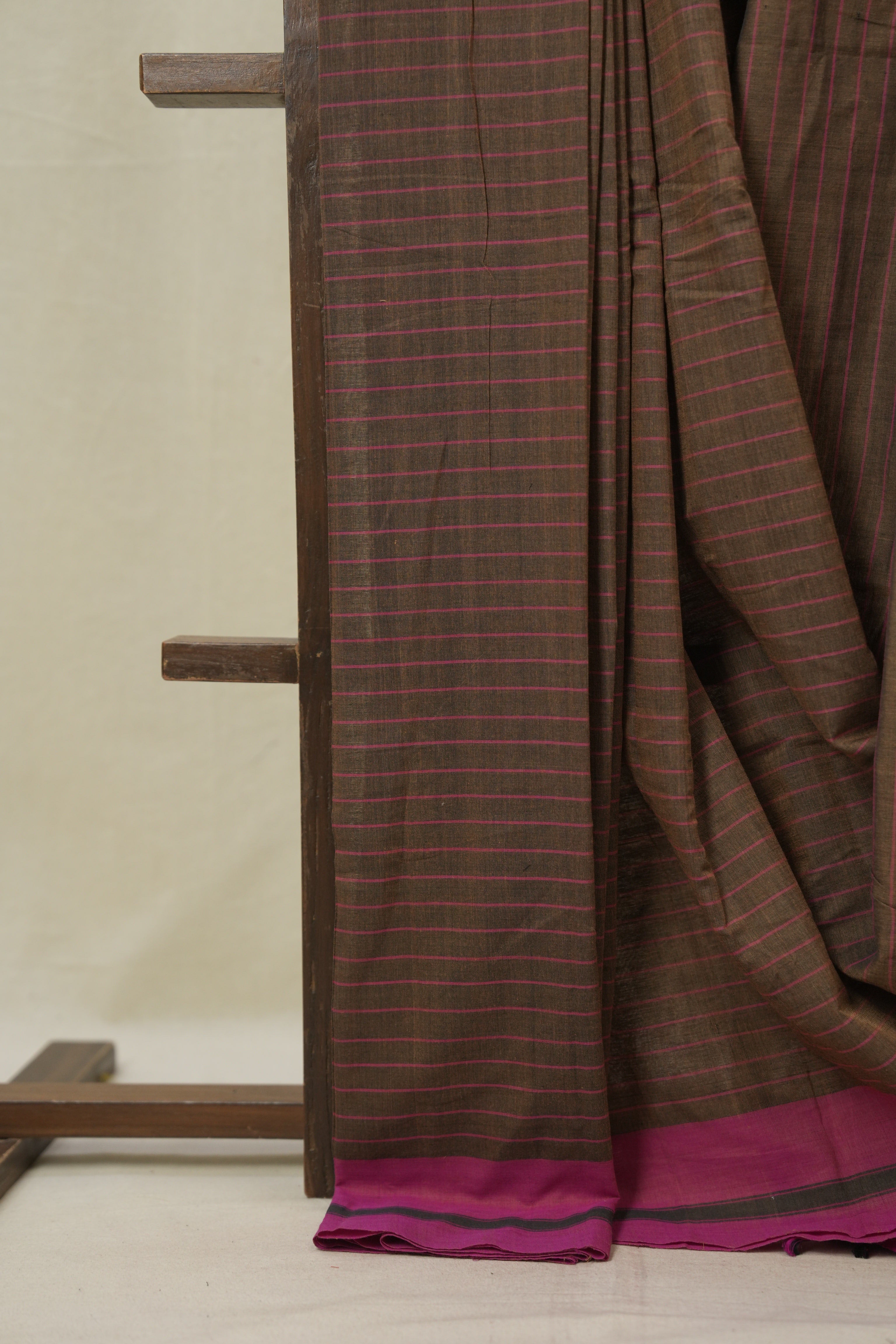 Brown Stripes Cotton Ilkal Saree - SRBSCIS957