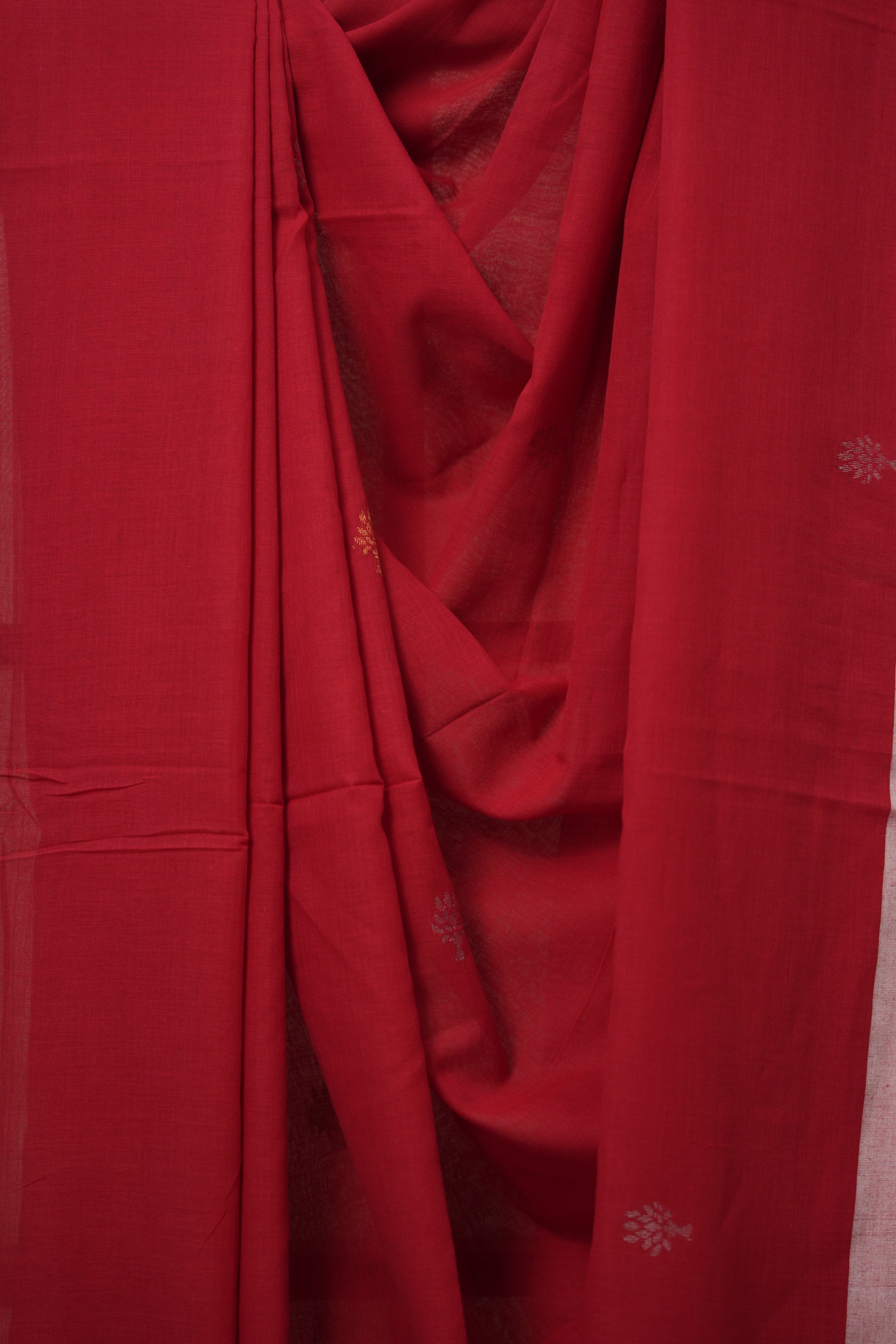 Red Bengal Cotton Jamdani Saree - SRRBCJS163
