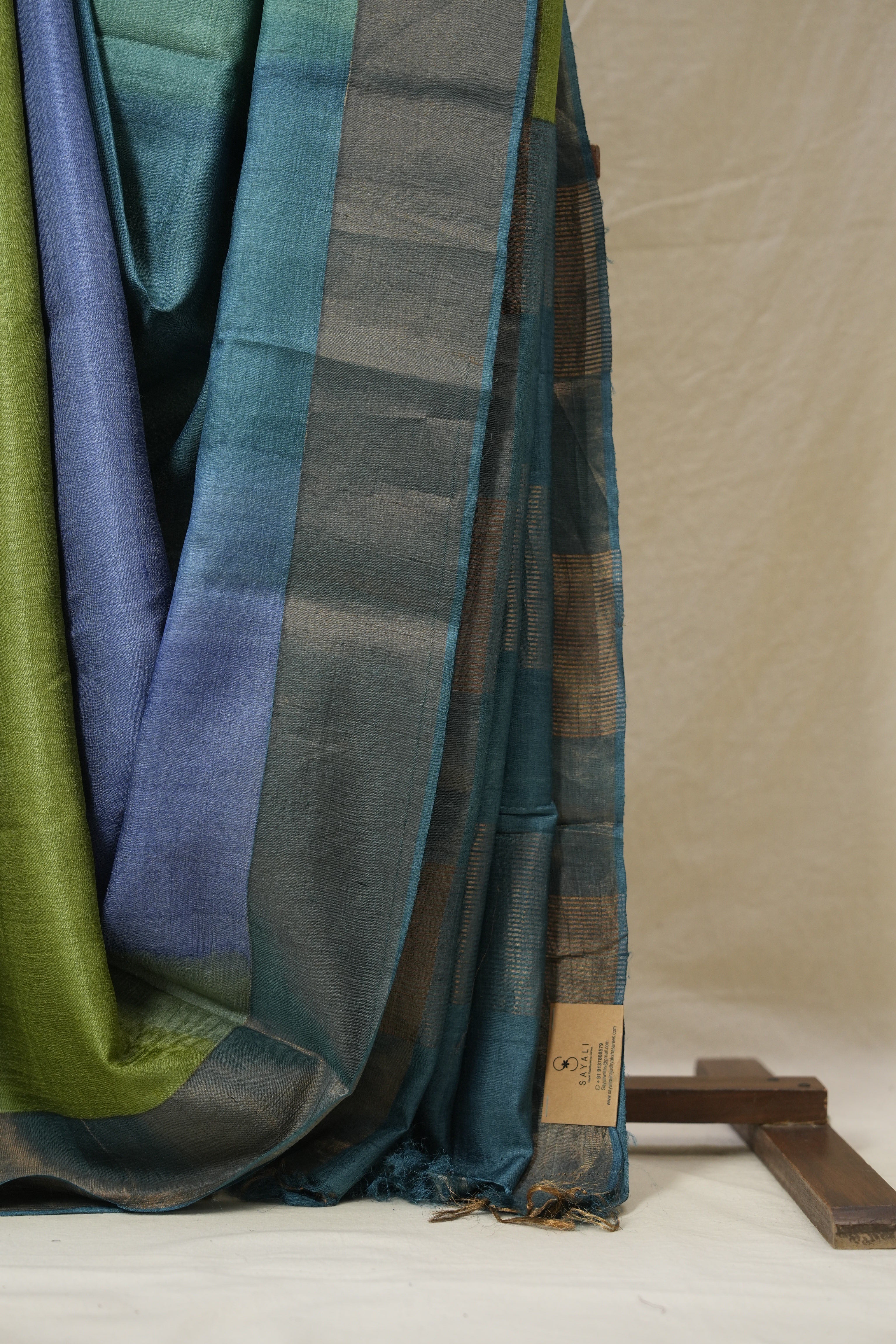 Teal Blue Green Tussar Silk Saree - SRTBGTSS1776