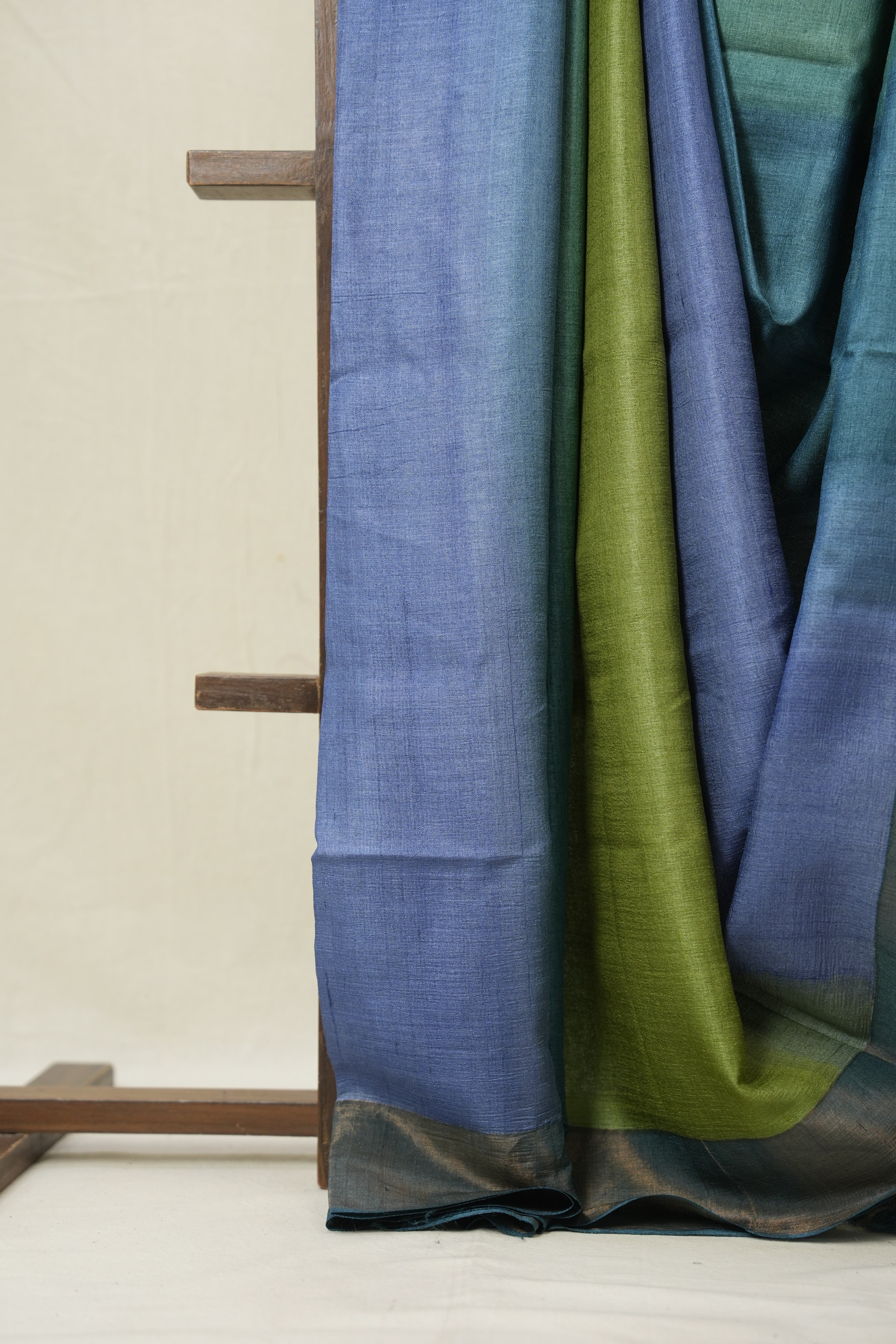 Teal Blue Green Tussar Silk Saree - SRTBGTSS1776