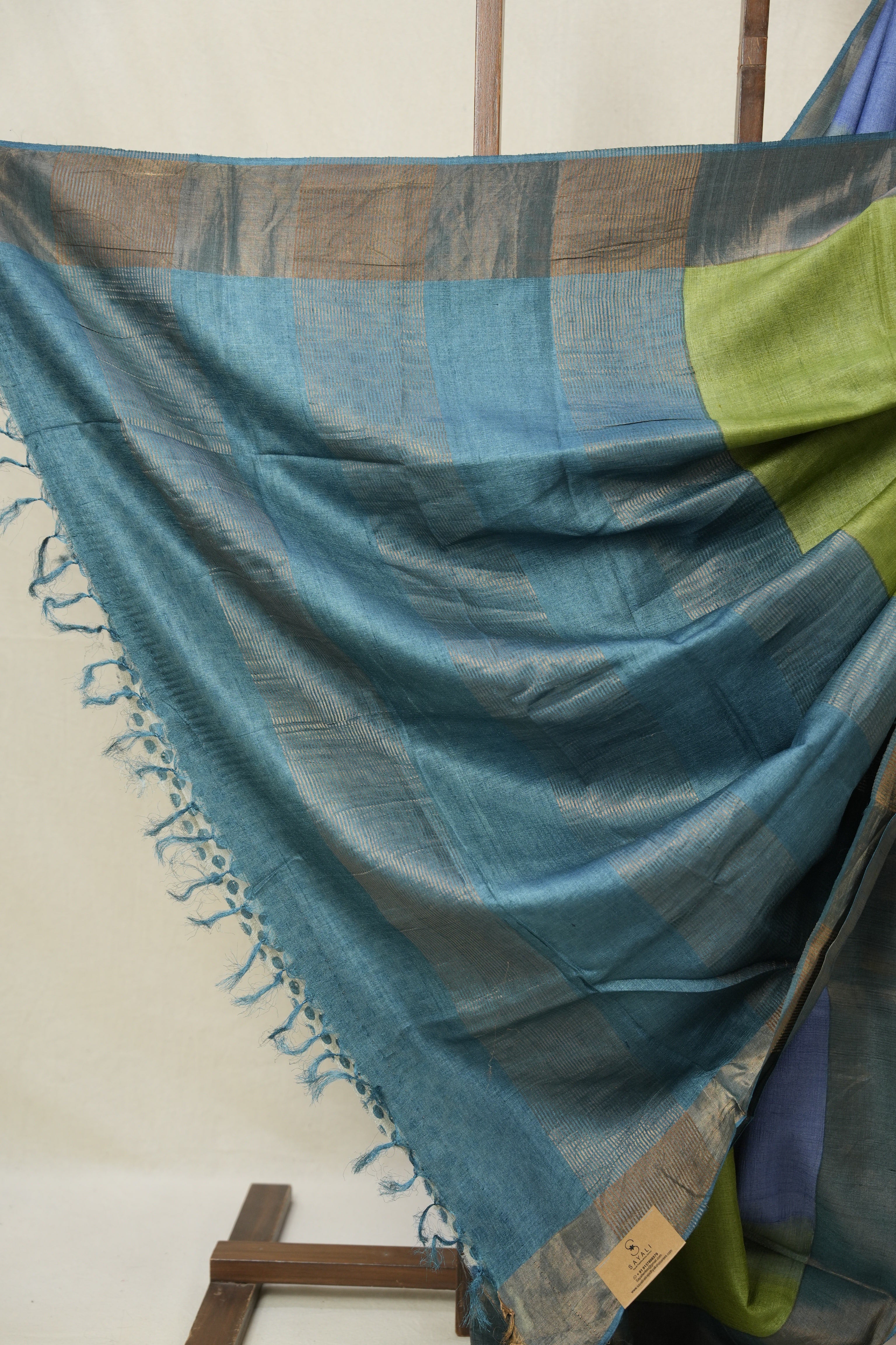 Teal Blue Green Tussar Silk Saree - SRTBGTSS1776