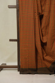 Orange Checks Cotton Ilkal Saree - SROCCIS954