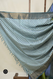 Teal Blue Green Tussar Silk Saree - SRTBGTSS1776