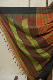 Orange Checks Cotton Ilkal Saree - SROCCIS954