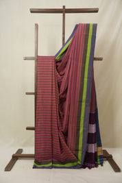 Magenta Pink Stripes Cotton Ilkal Saree - SRMPSCIS953