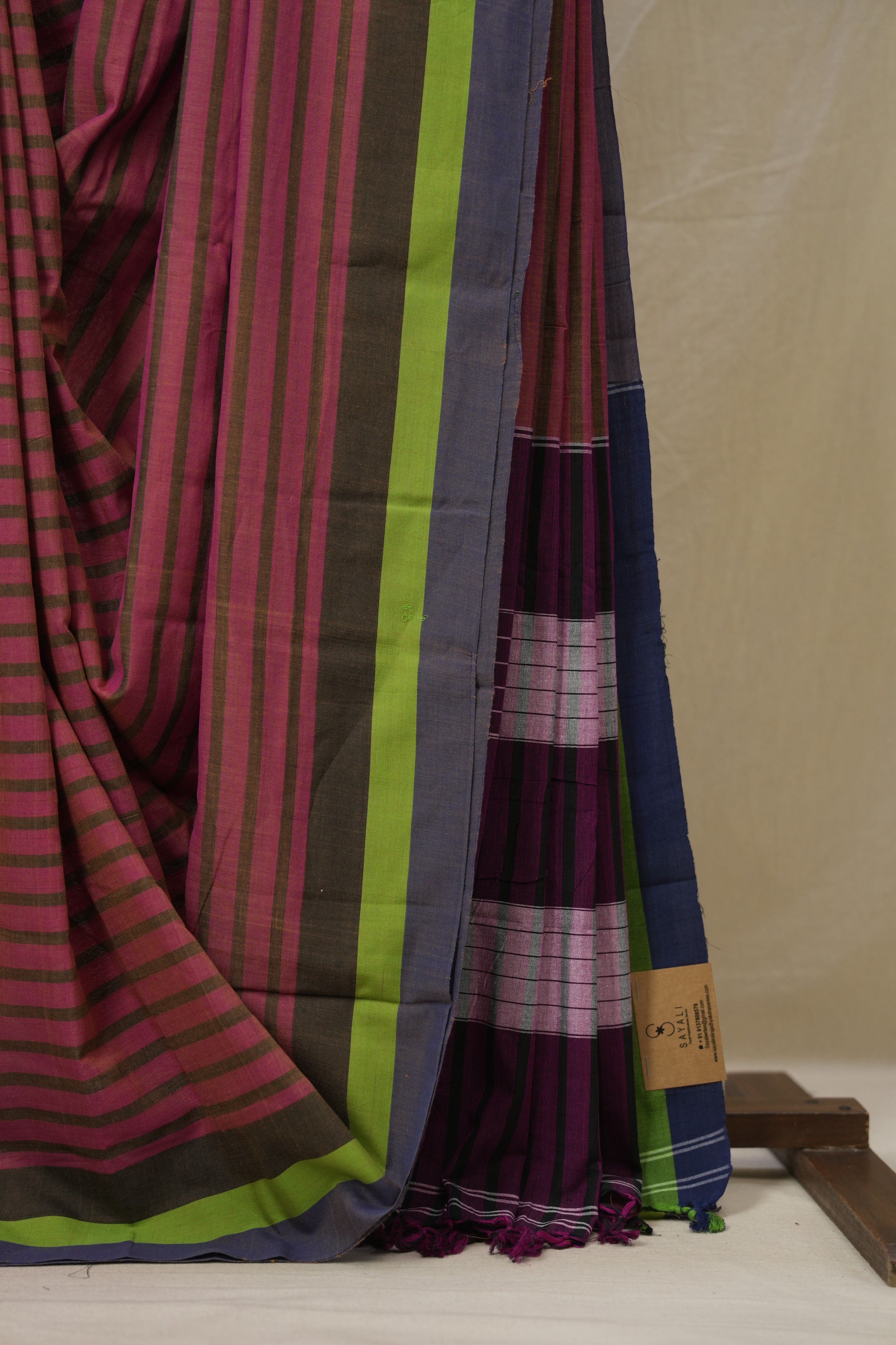 Magenta Pink Stripes Cotton Ilkal Saree - SRMPSCIS953