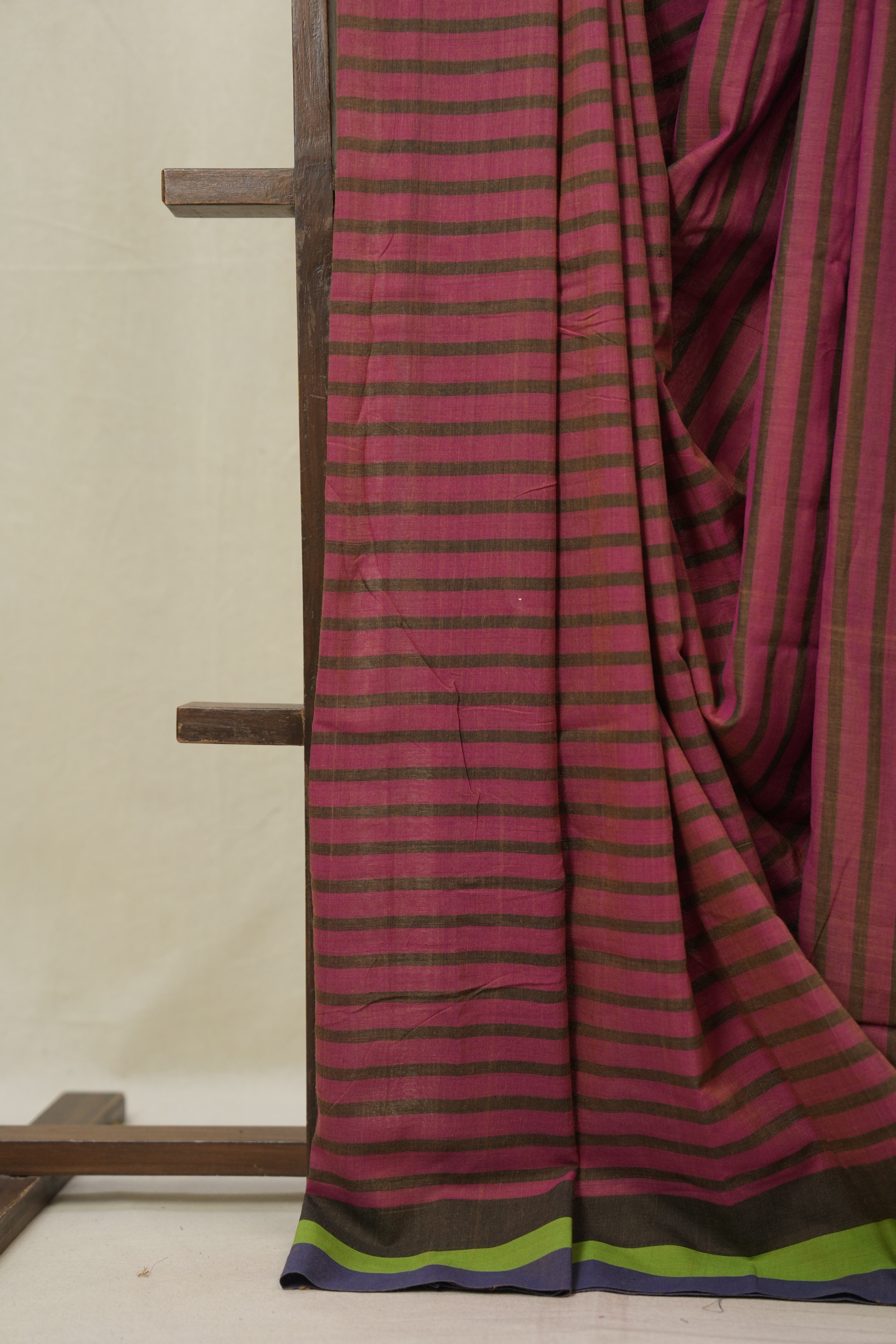 Magenta Pink Stripes Cotton Ilkal Saree - SRMPSCIS953