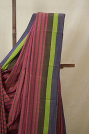 Magenta Pink Stripes Cotton Ilkal Saree - SRMPSCIS953