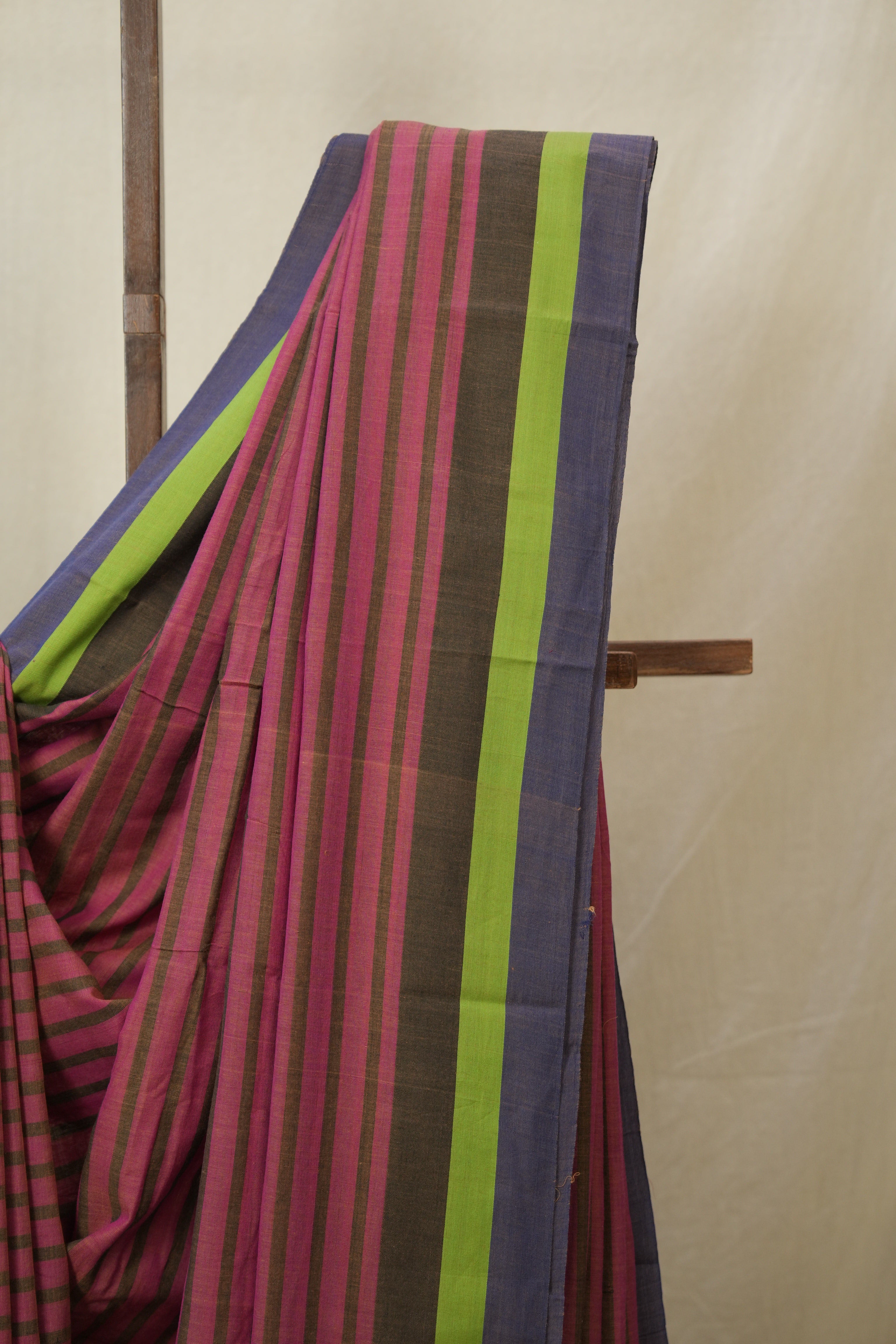Magenta Pink Stripes Cotton Ilkal Saree - SRMPSCIS953