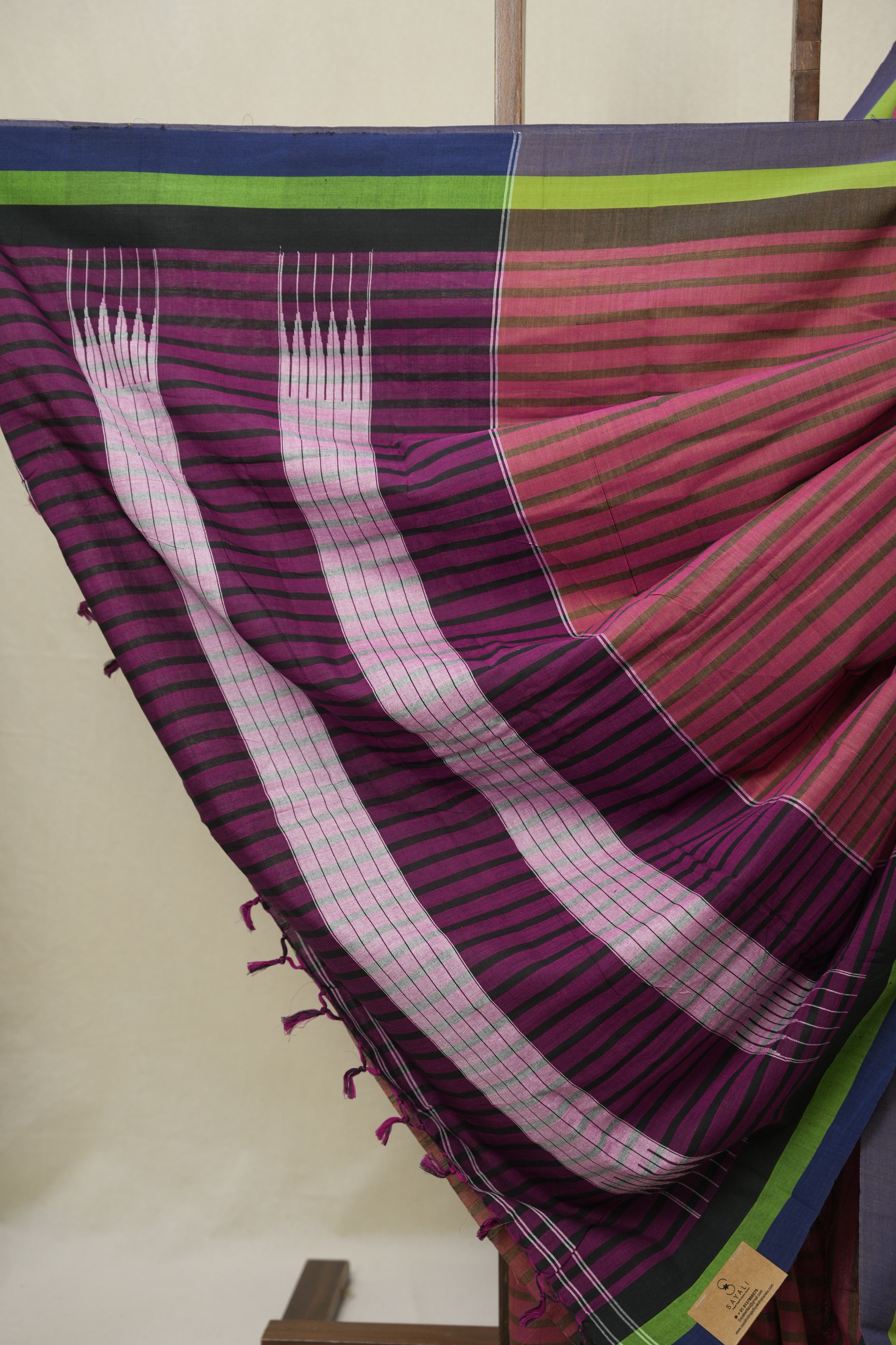 Magenta Pink Stripes Cotton Ilkal Saree - SRMPSCIS953