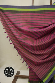 Magenta Pink Stripes Cotton Ilkal Saree - SRMPSCIS953