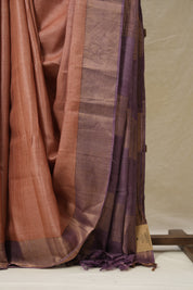 Peach Tussar Silk Saree - SRPTSS1781