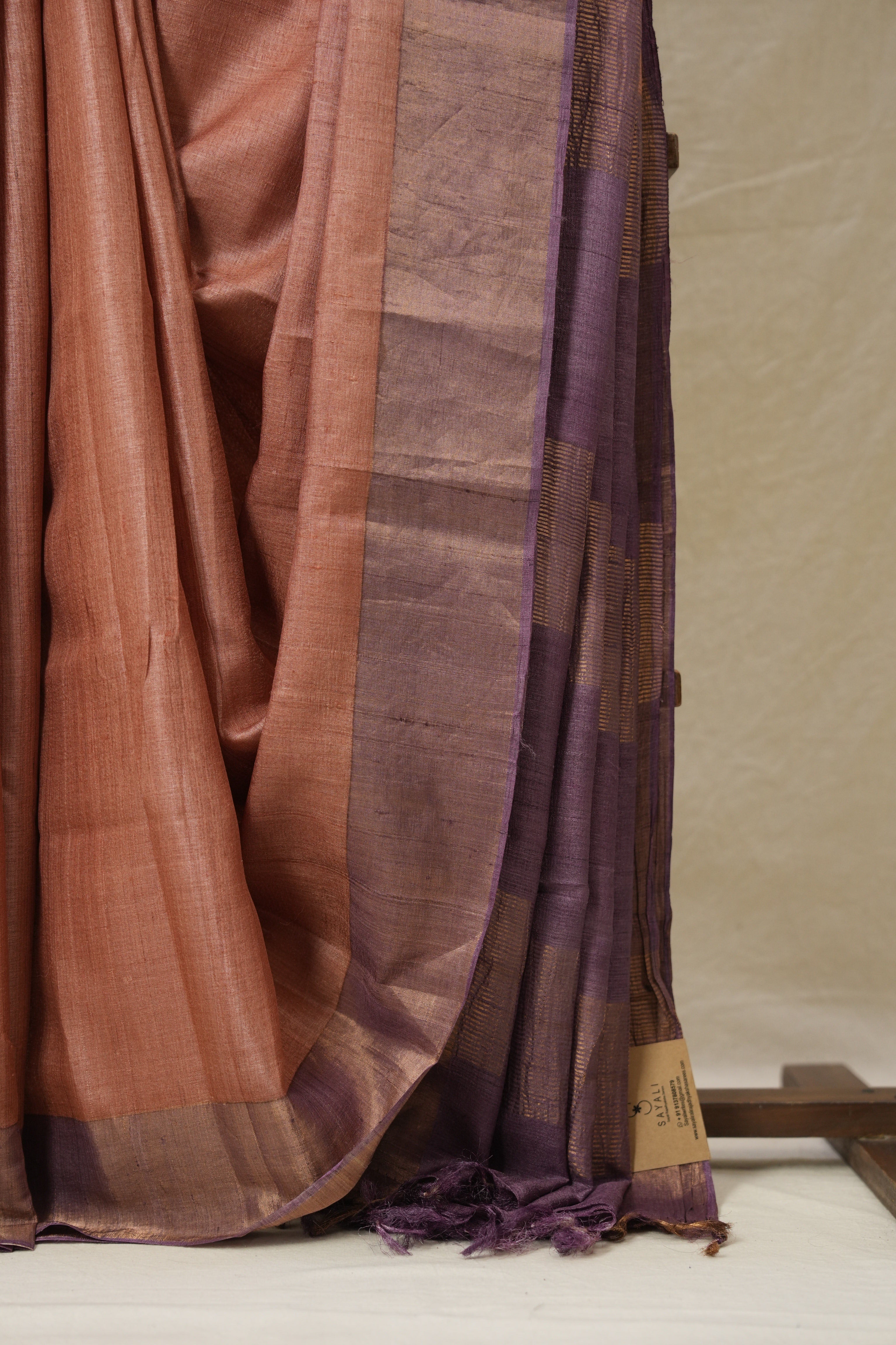 Peach Tussar Silk Saree - SRPTSS1781