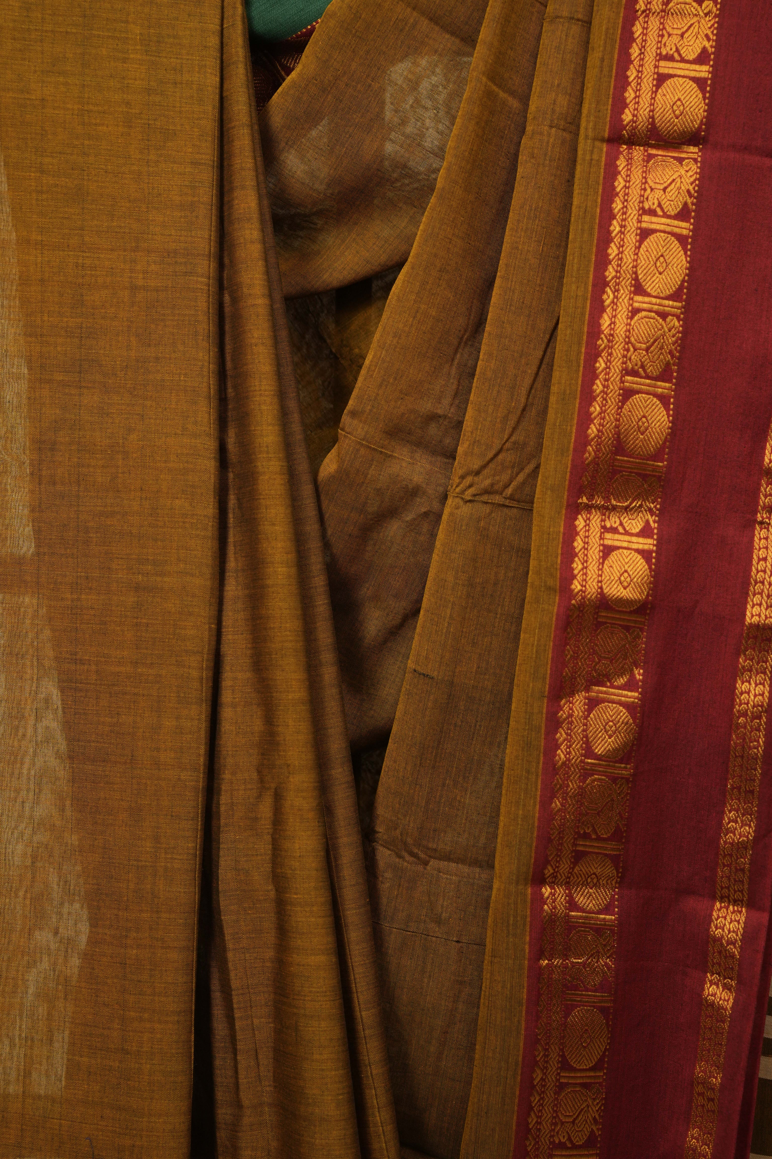 Mustard Narayan Peth Cotton Saree - SRMNPCS58