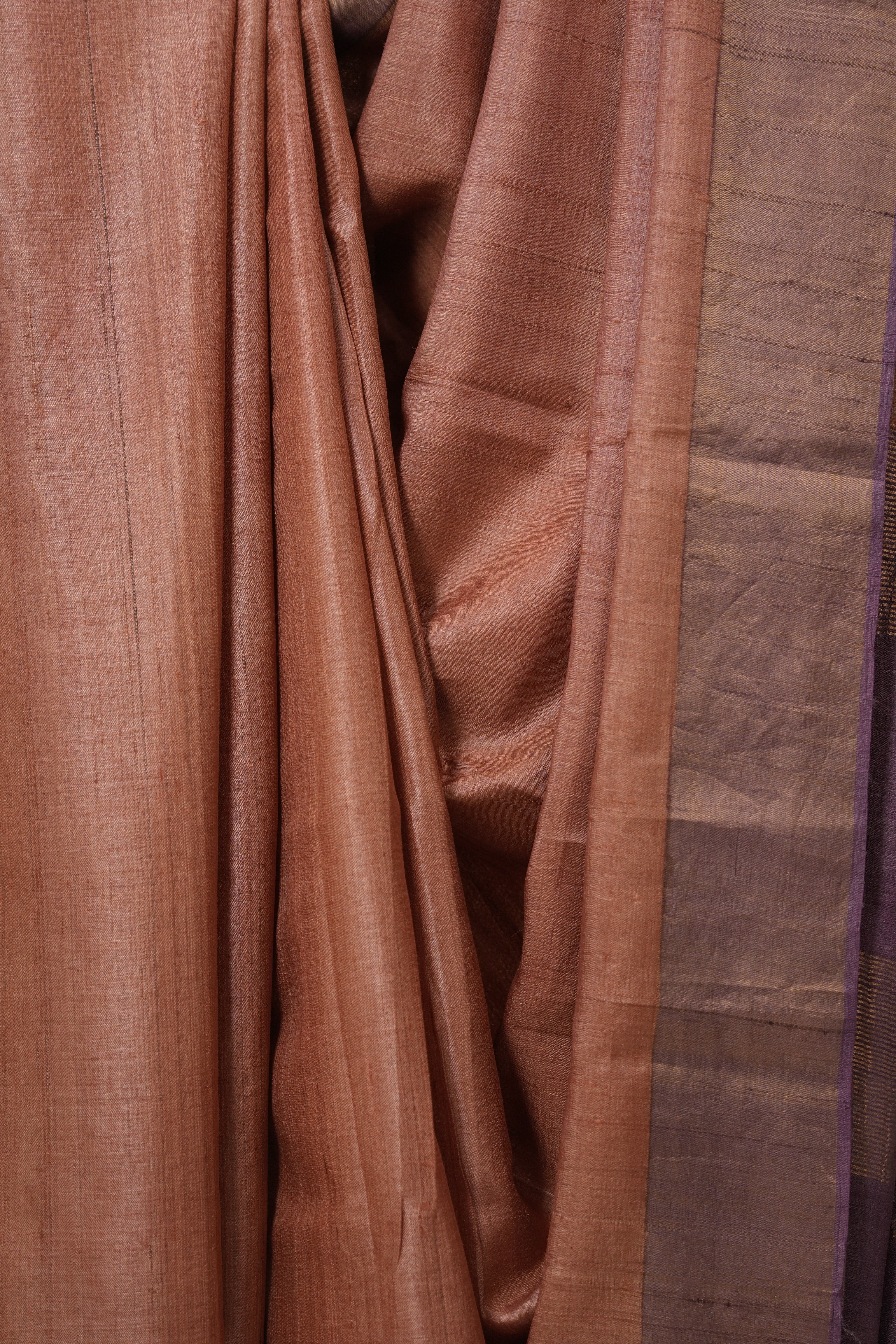 Peach Tussar Silk Saree - SRPTSS1781