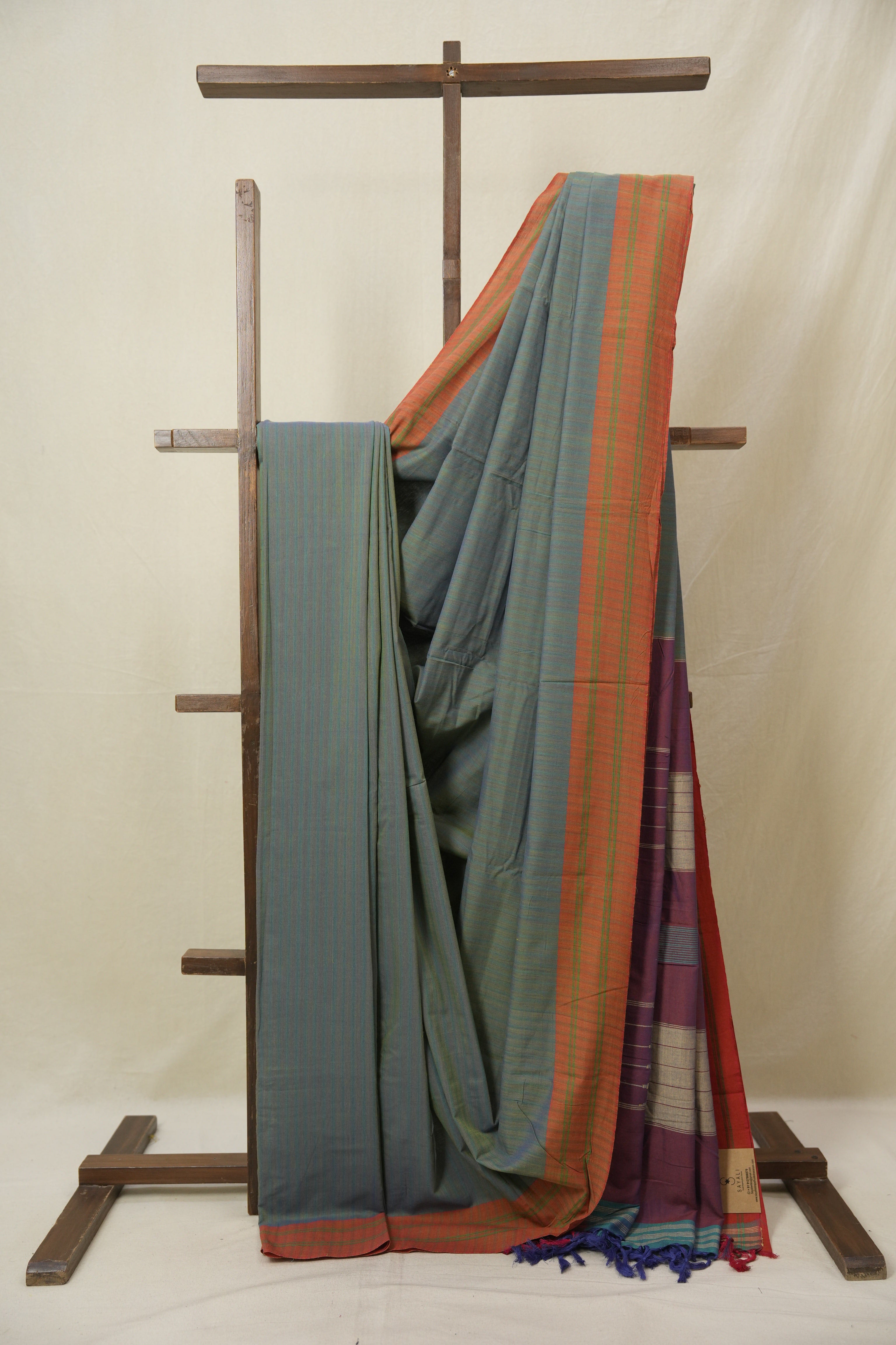 Dusty Blue Cotton Ilkal Saree - SRDBCIS944