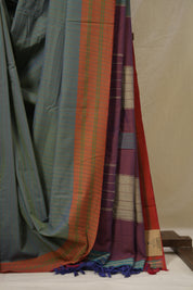 Dusty Blue Cotton Ilkal Saree - SRDBCIS944
