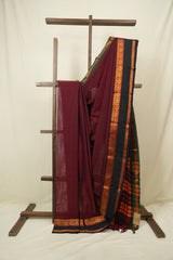 Maroon Narayan Peth Cotton Saree - SRMNPCS60