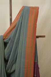 Dusty Blue Cotton Ilkal Saree - SRDBCIS944
