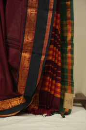 Maroon Narayan Peth Cotton Saree - SRMNPCS60