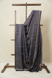 Dark Purple Machine Embroidered Tussar Silk Saree - SRDPMETSS1521