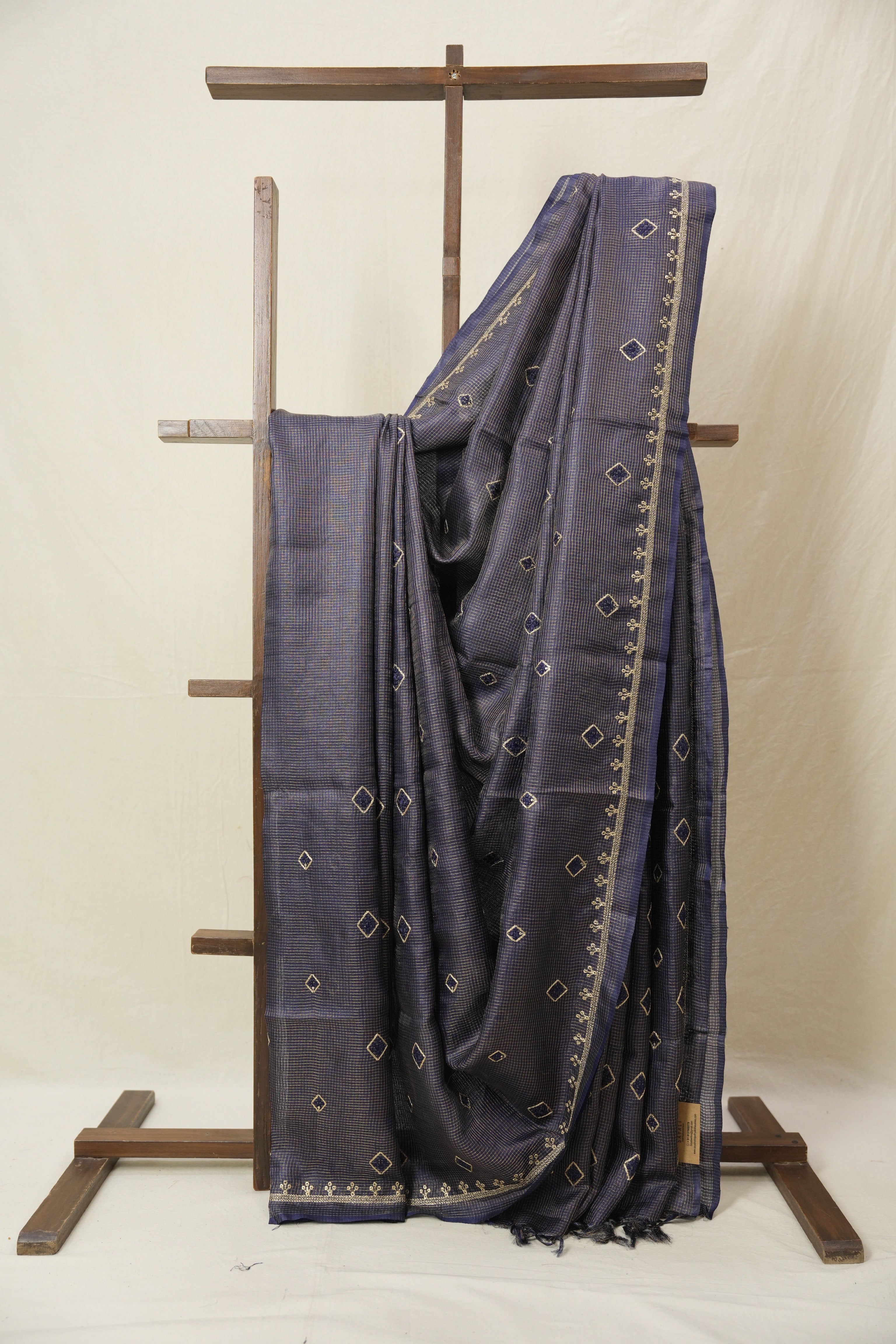 Dark Purple Machine Embroidered Tussar Silk Saree - SRDPMETSS1521