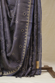 Dark Purple Machine Embroidered Tussar Silk Saree - SRDPMETSS1521