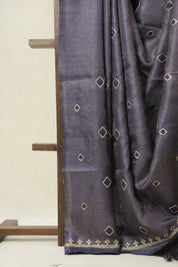 Dark Purple Machine Embroidered Tussar Silk Saree - SRDPMETSS1521