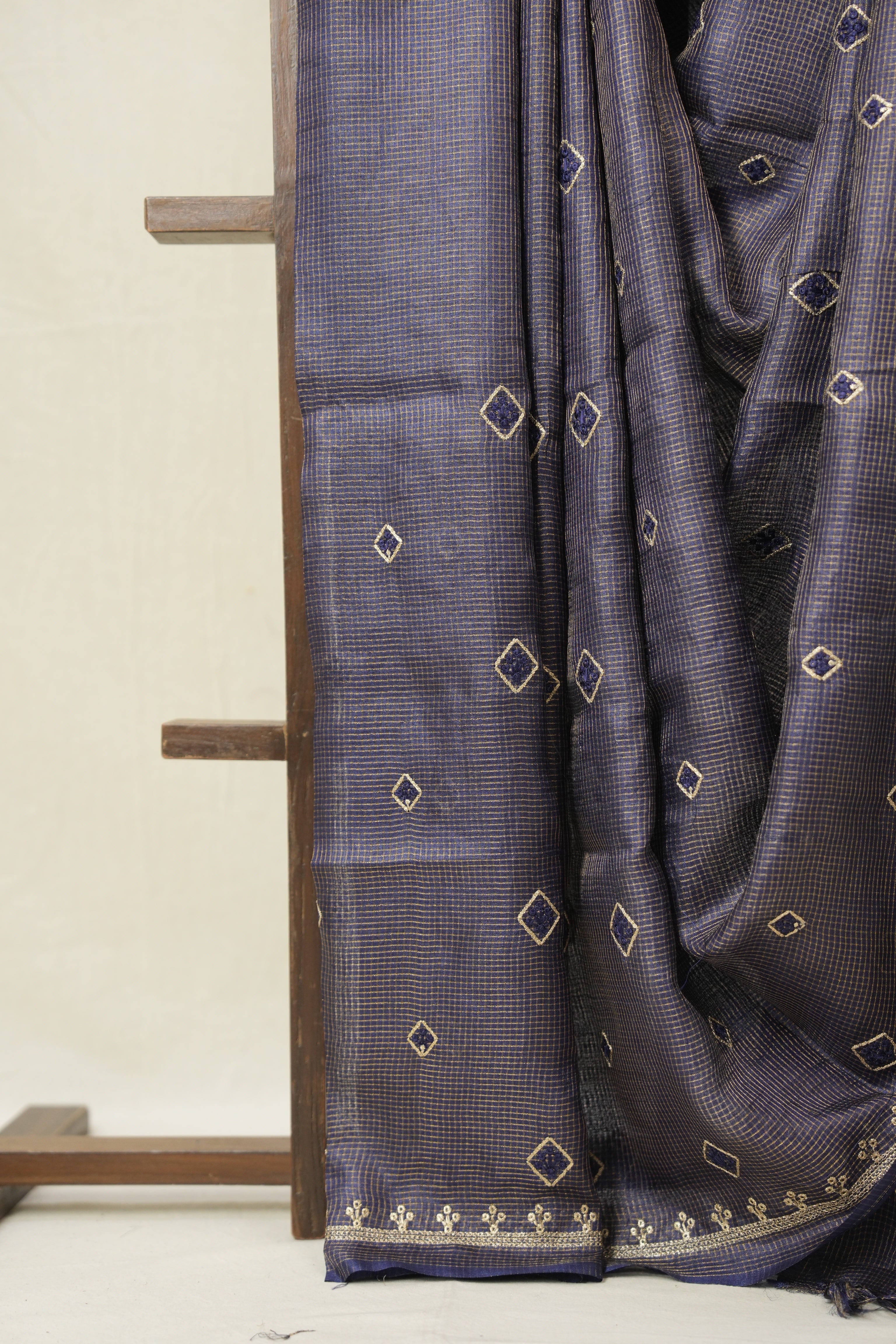 Dark Purple Machine Embroidered Tussar Silk Saree - SRDPMETSS1521