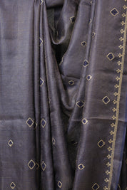 Dark Purple Machine Embroidered Tussar Silk Saree - SRDPMETSS1521