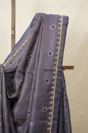 Dark Purple Machine Embroidered Tussar Silk Saree - SRDPMETSS1521
