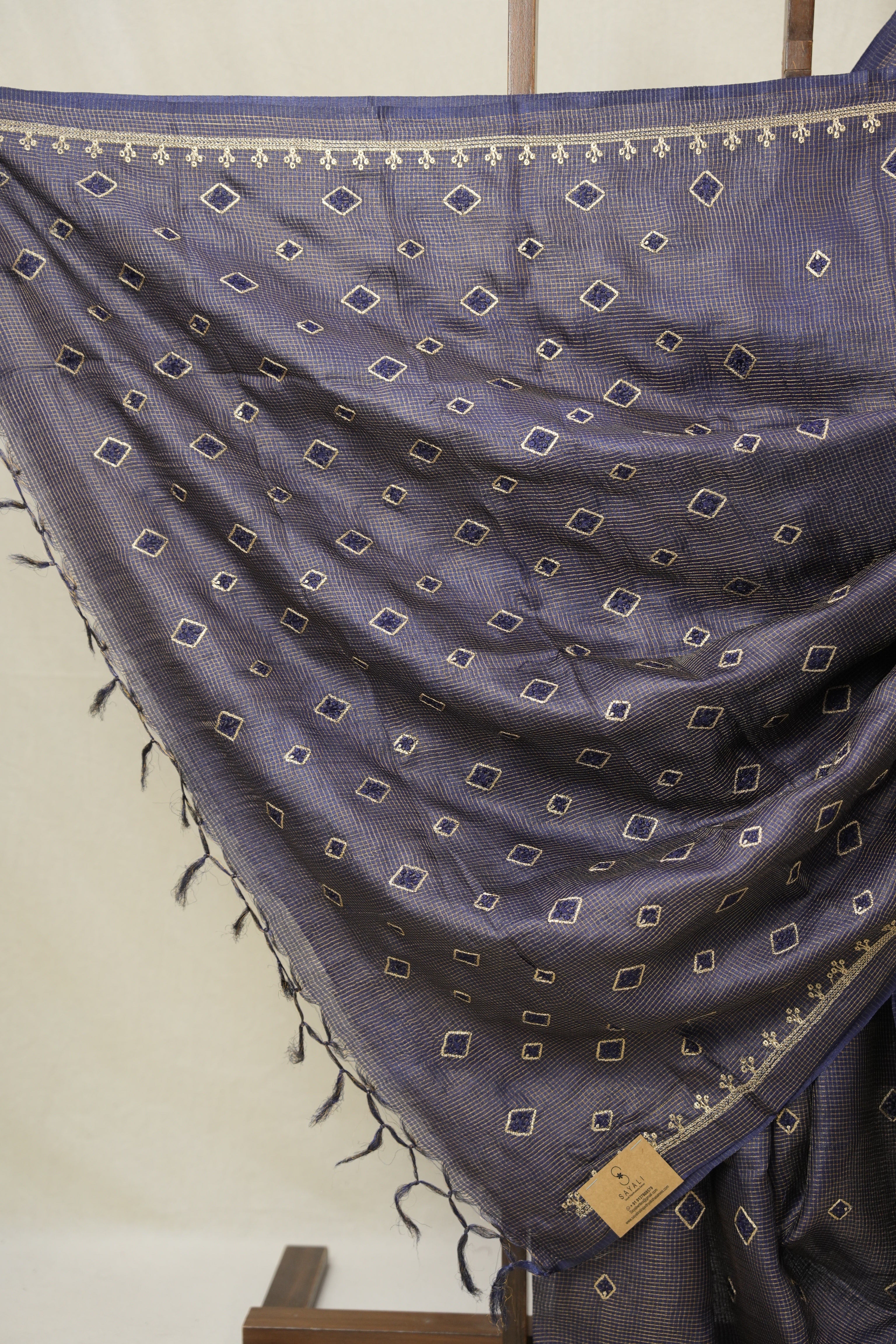 Dark Purple Machine Embroidered Tussar Silk Saree - SRDPMETSS1521