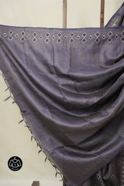 Dark Purple Machine Embroidered Tussar Silk Saree - SRDPMETSS1521