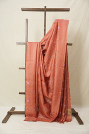 Carrot Red Machine Embroidered Tussar Silk Saree - SRCRMETSS103-PI