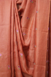 Carrot Red Machine Embroidered Tussar Silk Saree - SRCRMETSS103-PI