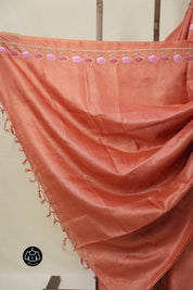 Carrot Red Machine Embroidered Tussar Silk Saree - SRCRMETSS103-PI