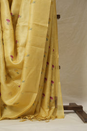 Yellow Machine Embroidered Tussar Silk Saree - SRYMETSS1545