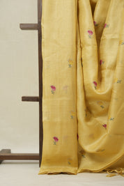 Yellow Machine Embroidered Tussar Silk Saree - SRYMETSS1545